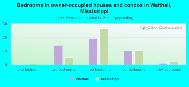 Bedrooms in owner-occupied houses and condos in Walthall, Mississippi