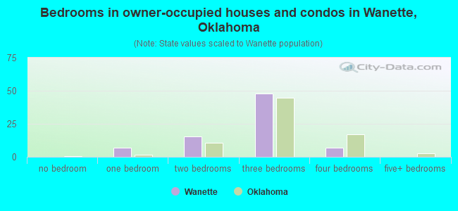 Bedrooms in owner-occupied houses and condos in Wanette, Oklahoma