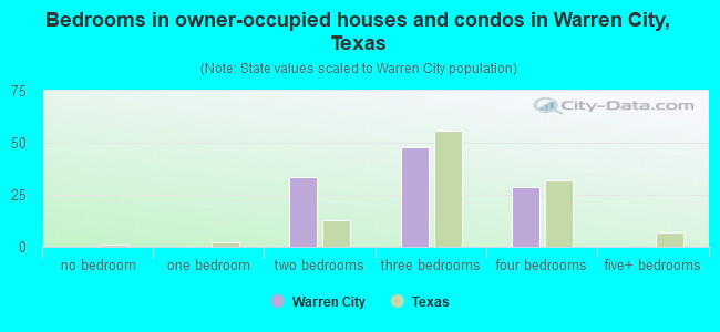 Bedrooms in owner-occupied houses and condos in Warren City, Texas