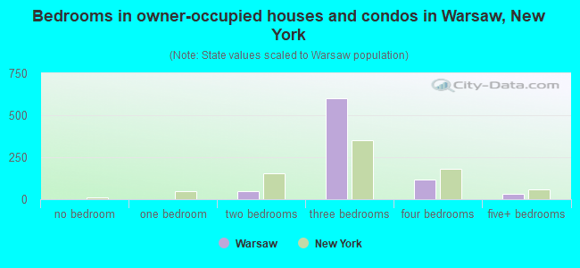 Bedrooms in owner-occupied houses and condos in Warsaw, New York