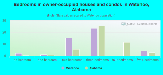 Bedrooms in owner-occupied houses and condos in Waterloo, Alabama