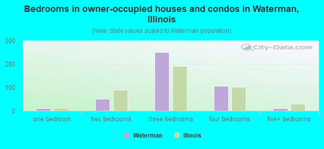 Bedrooms in owner-occupied houses and condos in Waterman, Illinois