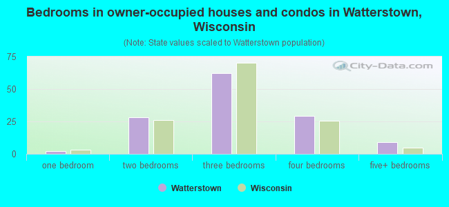 Bedrooms in owner-occupied houses and condos in Watterstown, Wisconsin