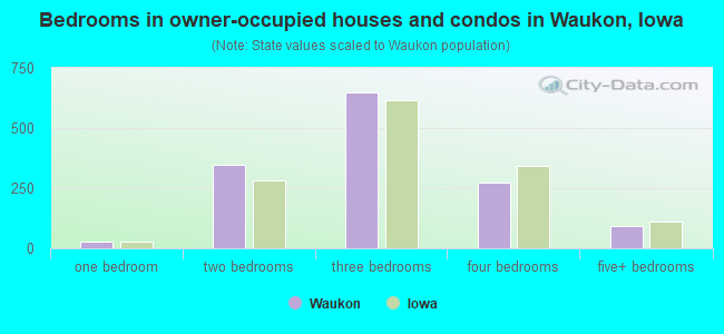 Bedrooms in owner-occupied houses and condos in Waukon, Iowa