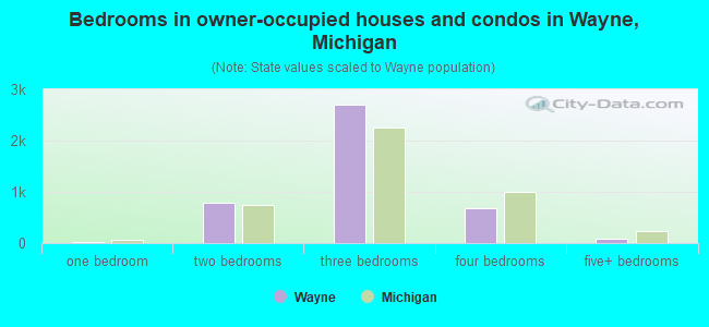 Bedrooms in owner-occupied houses and condos in Wayne, Michigan