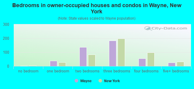 Bedrooms in owner-occupied houses and condos in Wayne, New York