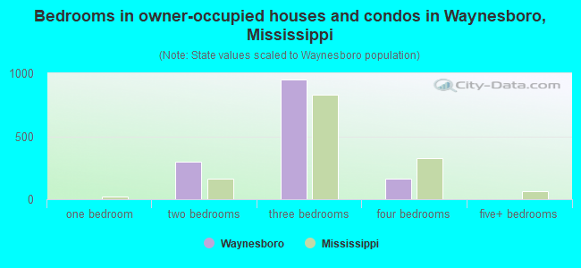 Bedrooms in owner-occupied houses and condos in Waynesboro, Mississippi