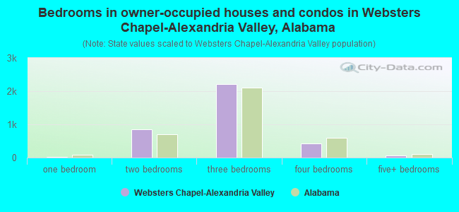 Bedrooms in owner-occupied houses and condos in Websters Chapel-Alexandria Valley, Alabama