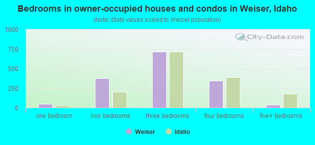 Bedrooms in owner-occupied houses and condos in Weiser, Idaho