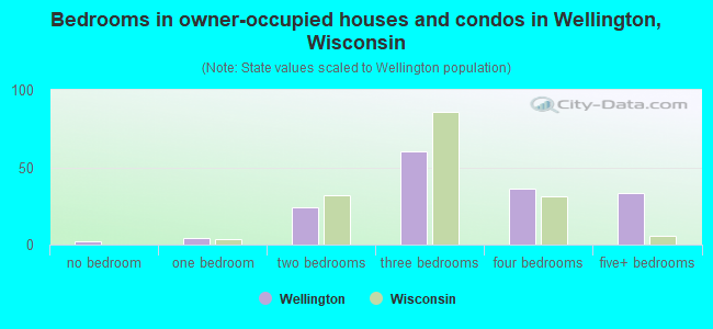 Bedrooms in owner-occupied houses and condos in Wellington, Wisconsin