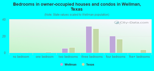Bedrooms in owner-occupied houses and condos in Wellman, Texas