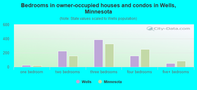 Bedrooms in owner-occupied houses and condos in Wells, Minnesota