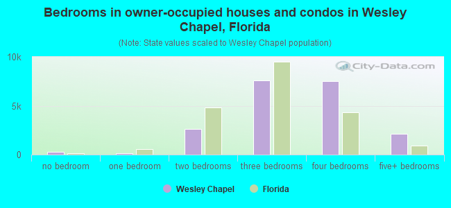 Bedrooms in owner-occupied houses and condos in Wesley Chapel, Florida
