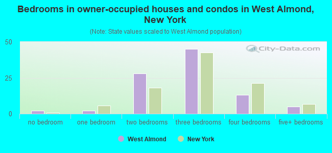 Bedrooms in owner-occupied houses and condos in West Almond, New York