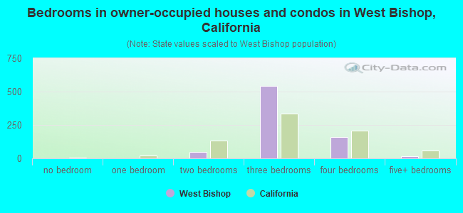Bedrooms in owner-occupied houses and condos in West Bishop, California