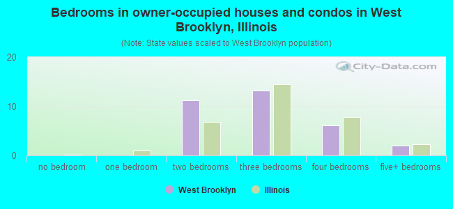 Bedrooms in owner-occupied houses and condos in West Brooklyn, Illinois