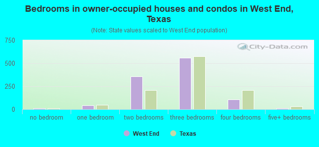 Bedrooms in owner-occupied houses and condos in West End, Texas