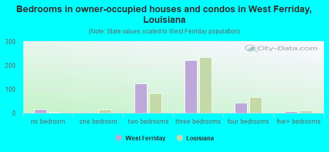 Bedrooms in owner-occupied houses and condos in West Ferriday, Louisiana
