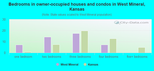 Bedrooms in owner-occupied houses and condos in West Mineral, Kansas