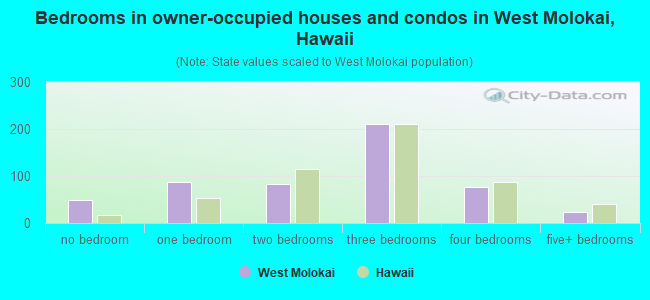 Bedrooms in owner-occupied houses and condos in West Molokai, Hawaii