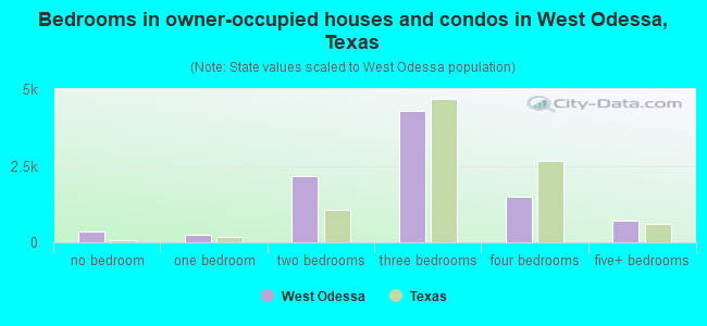 Bedrooms in owner-occupied houses and condos in West Odessa, Texas