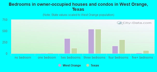 Bedrooms in owner-occupied houses and condos in West Orange, Texas