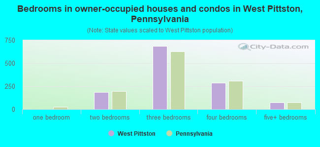 Bedrooms in owner-occupied houses and condos in West Pittston, Pennsylvania