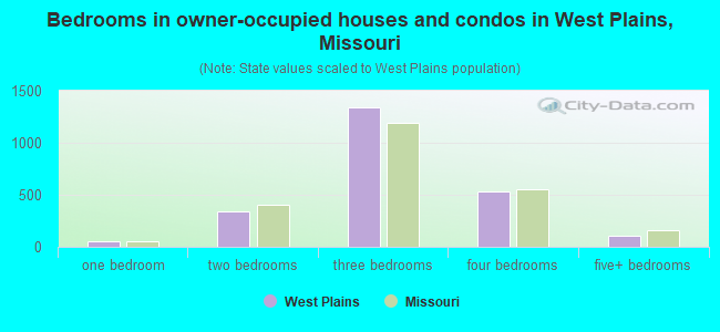 Bedrooms in owner-occupied houses and condos in West Plains, Missouri