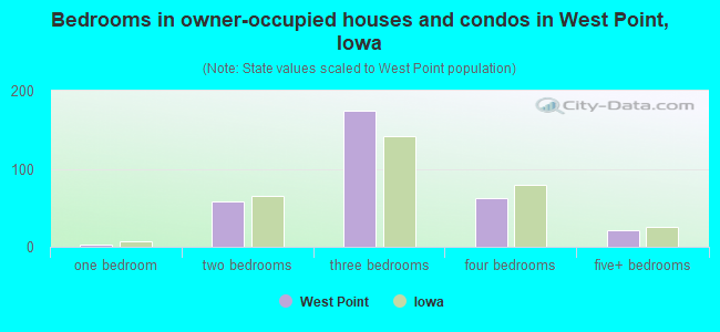 Bedrooms in owner-occupied houses and condos in West Point, Iowa