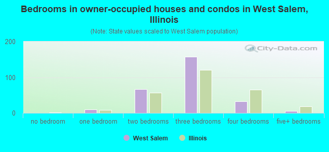 Bedrooms in owner-occupied houses and condos in West Salem, Illinois