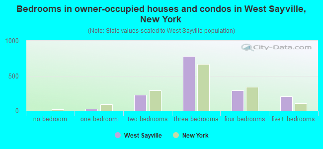 Bedrooms in owner-occupied houses and condos in West Sayville, New York