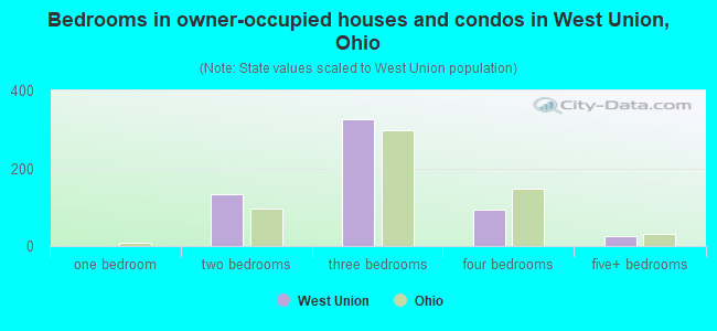 Bedrooms in owner-occupied houses and condos in West Union, Ohio