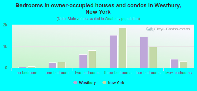 Bedrooms in owner-occupied houses and condos in Westbury, New York