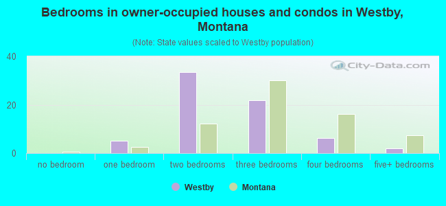 Bedrooms in owner-occupied houses and condos in Westby, Montana