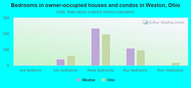 Bedrooms in owner-occupied houses and condos in Weston, Ohio