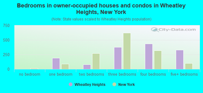 Bedrooms in owner-occupied houses and condos in Wheatley Heights, New York