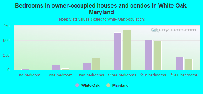 Bedrooms in owner-occupied houses and condos in White Oak, Maryland