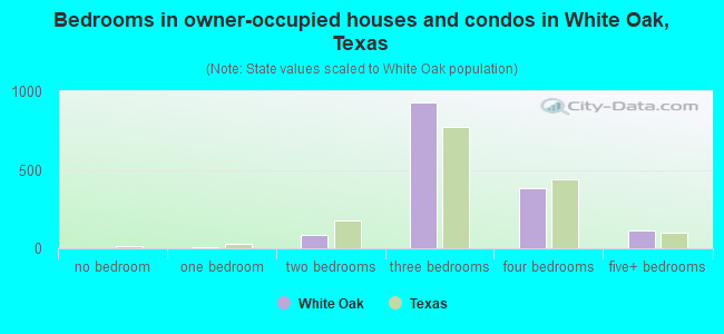 Bedrooms in owner-occupied houses and condos in White Oak, Texas