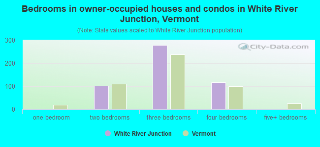 Bedrooms in owner-occupied houses and condos in White River Junction, Vermont