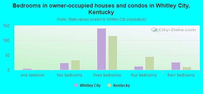 Bedrooms in owner-occupied houses and condos in Whitley City, Kentucky