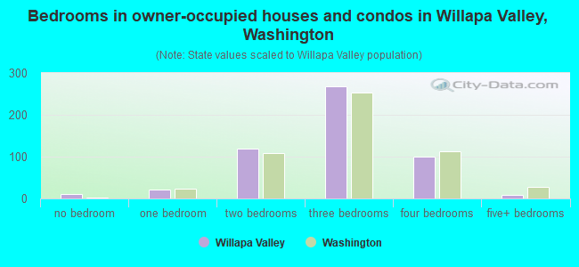 Bedrooms in owner-occupied houses and condos in Willapa Valley, Washington