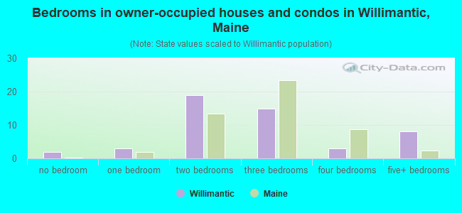 Bedrooms in owner-occupied houses and condos in Willimantic, Maine