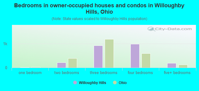 Bedrooms in owner-occupied houses and condos in Willoughby Hills, Ohio