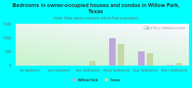 Bedrooms in owner-occupied houses and condos in Willow Park, Texas