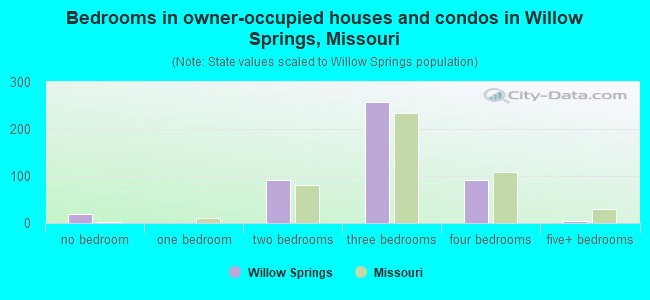Bedrooms in owner-occupied houses and condos in Willow Springs, Missouri