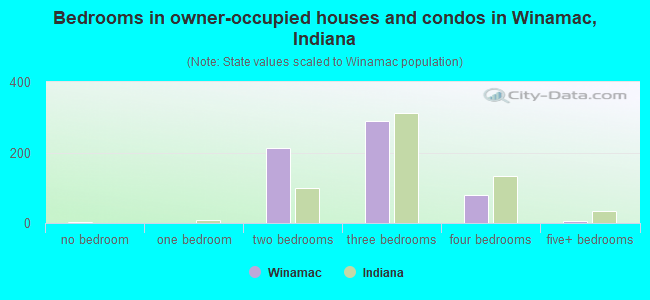 Bedrooms in owner-occupied houses and condos in Winamac, Indiana