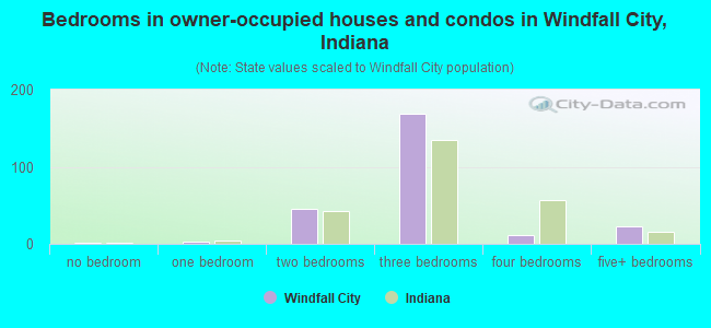 Bedrooms in owner-occupied houses and condos in Windfall City, Indiana