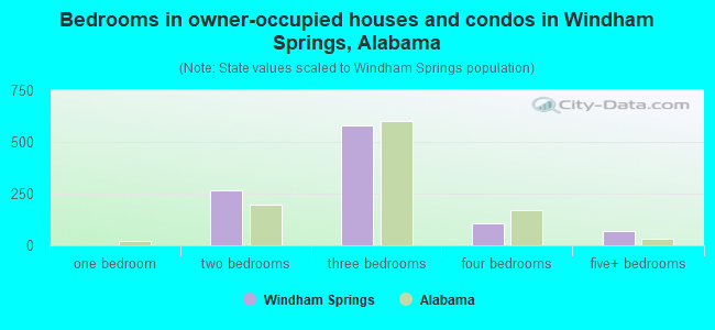 Bedrooms in owner-occupied houses and condos in Windham Springs, Alabama