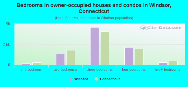 Bedrooms in owner-occupied houses and condos in Windsor, Connecticut
