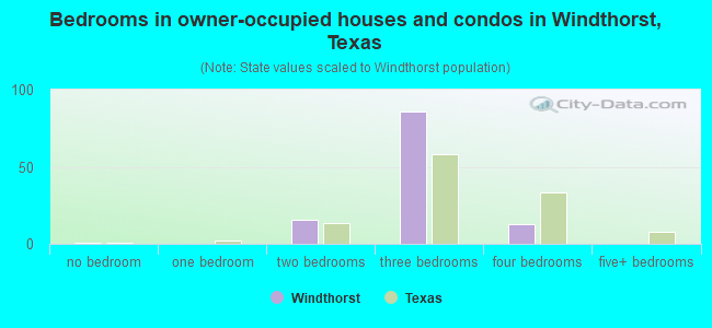 Bedrooms in owner-occupied houses and condos in Windthorst, Texas